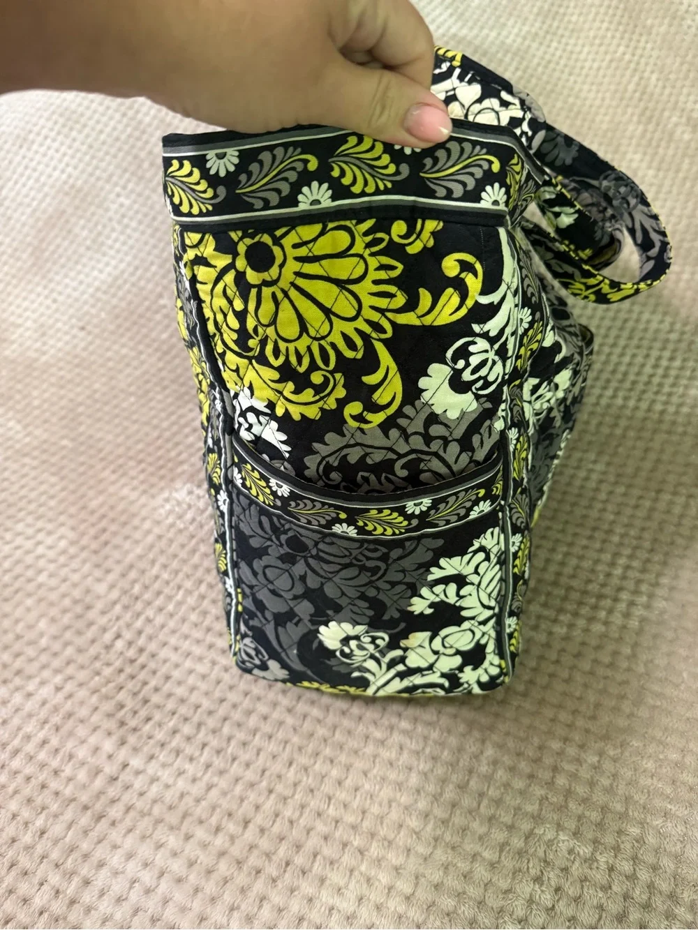 Vera Bradley Quilted Floral Tote and Duffel in Black, Gray & Yellow